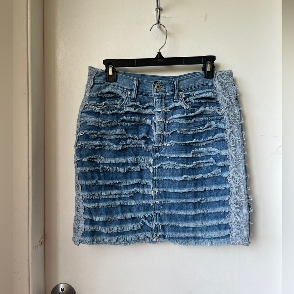 LEVI'S Made & Crafted High Rise Skirt Mini Denim Frayed Fringe Women's 27 $248